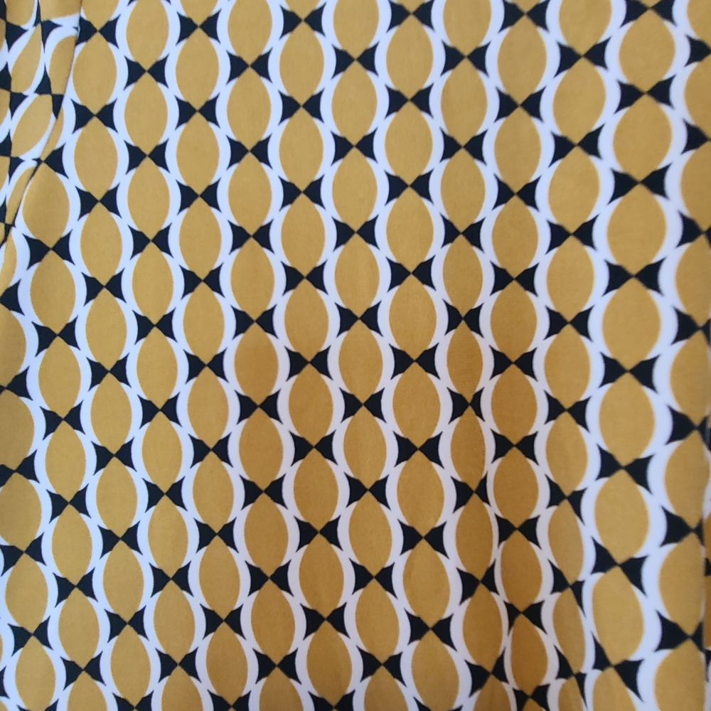 Ann Taylor Factory Faux Wrap Dress | Mustard Yellow Geo Print | Size 6 - Picture 3 of 10